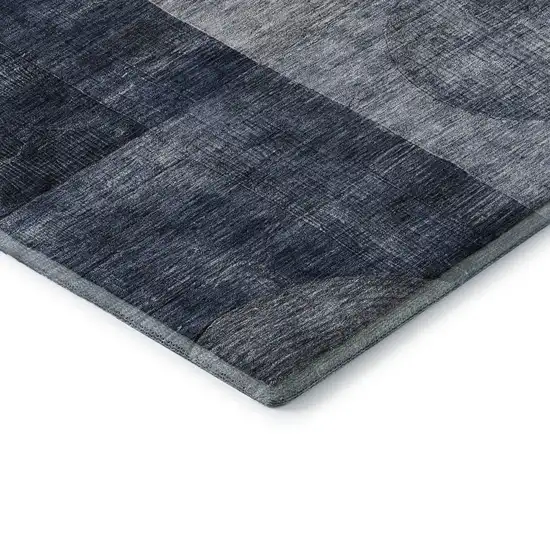 Navy Blue Silver And Charcoal Geometric Washable Area Rug With UV Protection Photo 7
