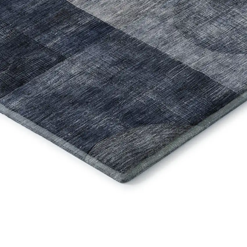 Navy Blue Silver And Charcoal Geometric Washable Area Rug With UV Protection Photo 7