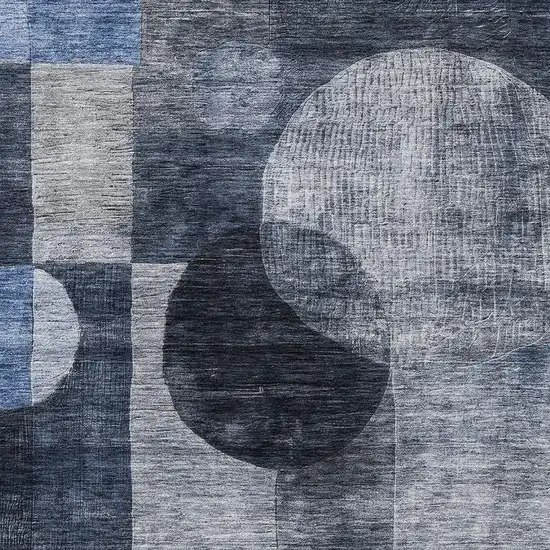 Navy Blue Silver And Charcoal Geometric Washable Area Rug With UV Protection Photo 2