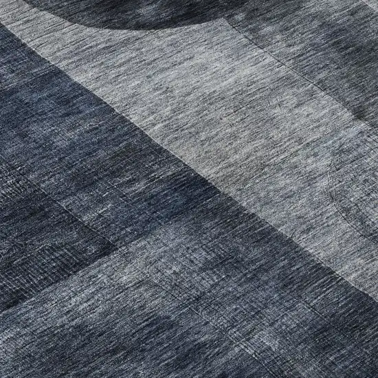 Navy Blue Silver And Charcoal Geometric Washable Area Rug With UV Protection Photo 8