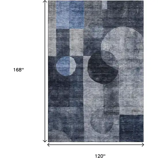 Navy Blue Silver And Charcoal Geometric Washable Area Rug With UV Protection Photo 9