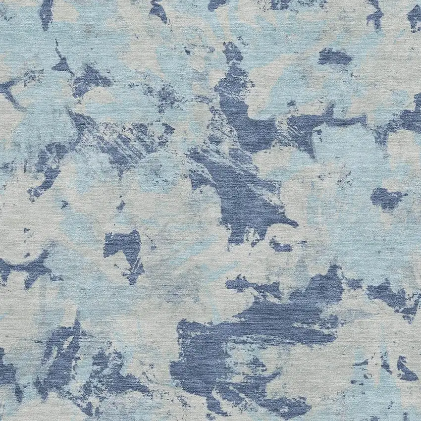Navy Blue Silver And Sky Blue Floral Washable Area Rug With UV Protection Photo 3