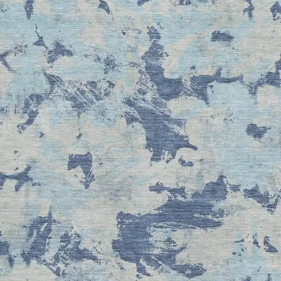 Navy Blue Silver And Sky Blue Floral Washable Area Rug With UV Protection Photo 3
