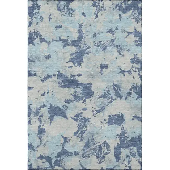 Navy Blue Silver And Sky Blue Floral Washable Area Rug With UV Protection Photo 4