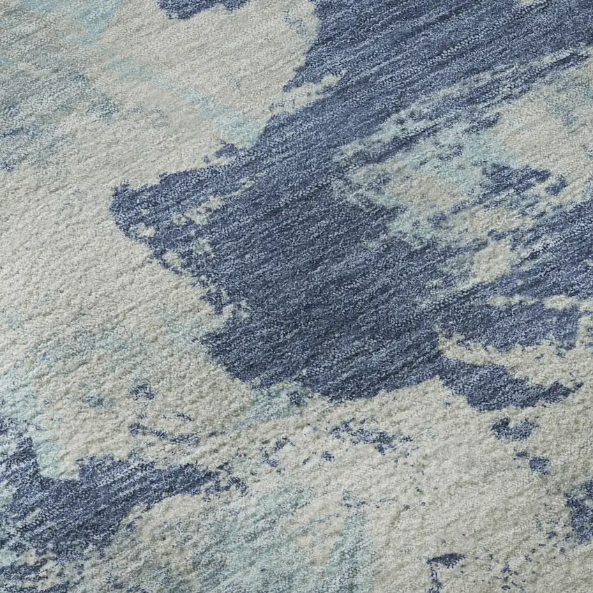 Navy Blue Silver And Sky Blue Floral Washable Area Rug With UV Protection Photo 8