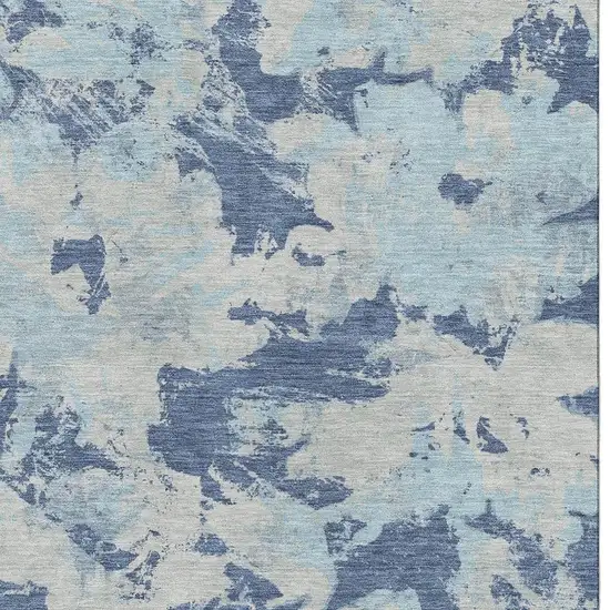 Navy Blue Silver And Sky Blue Floral Washable Area Rug With UV Protection Photo 3