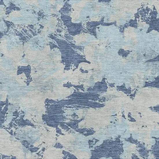 Navy Blue Silver And Sky Blue Floral Washable Area Rug With UV Protection Photo 3