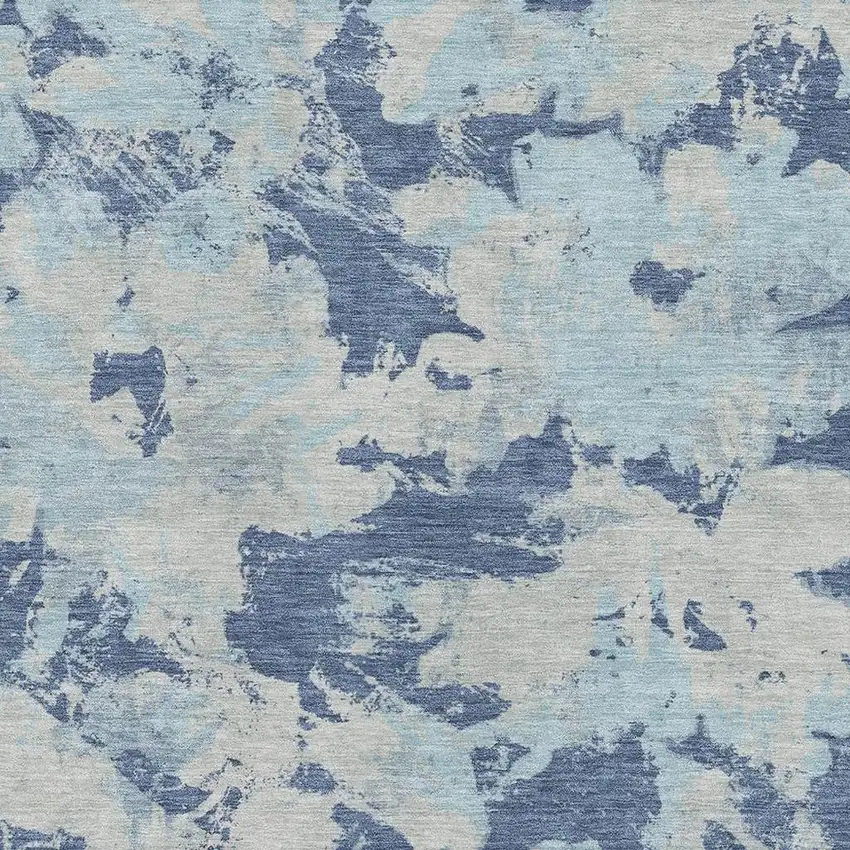 Navy Blue Silver And Sky Blue Floral Washable Area Rug With UV Protection Photo 3