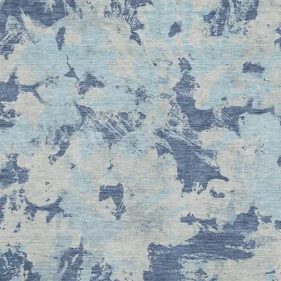 Navy Blue Silver And Sky Blue Floral Washable Area Rug With UV Protection Photo 3