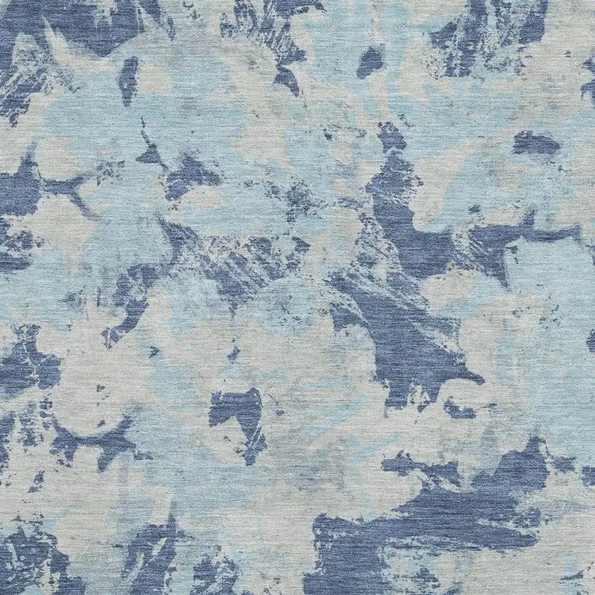 Navy Blue Silver And Sky Blue Floral Washable Area Rug With UV Protection Photo 3