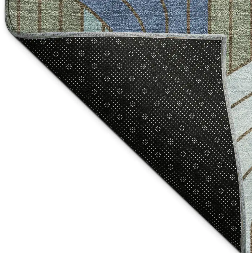 Navy Blue Sky Blue And Artichoke Green Striped Washable Indoor Outdoor Area Rug Photo 9