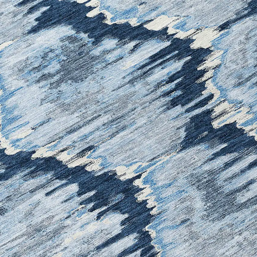 Navy Blue Sky Blue And Ivory Abstract Washable Indoor Outdoor Area Rug Photo 5