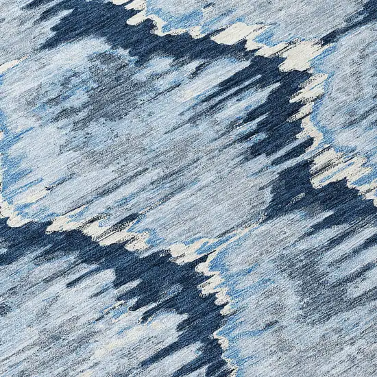 Navy Blue Sky Blue And Ivory Abstract Washable Indoor Outdoor Area Rug Photo 5