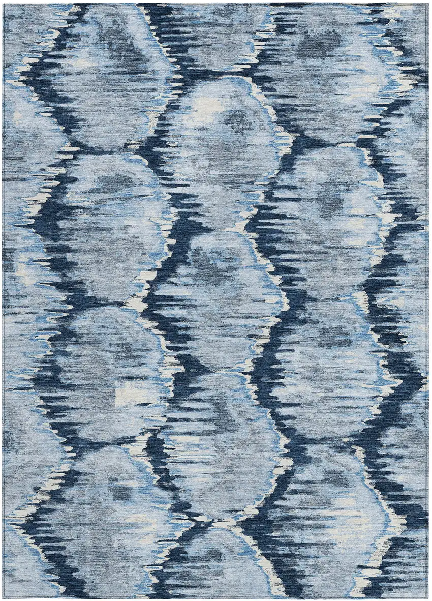 Navy Blue Sky Blue And Ivory Abstract Washable Indoor Outdoor Area Rug Photo 7