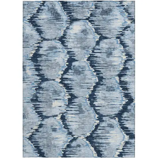 Navy Blue Sky Blue And Ivory Abstract Washable Indoor Outdoor Area Rug Photo 7