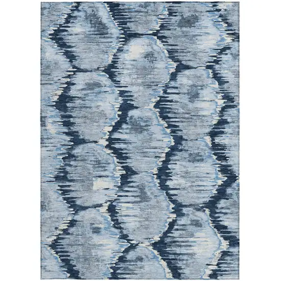 Navy Blue Sky Blue And Ivory Abstract Washable Indoor Outdoor Area Rug Photo 7