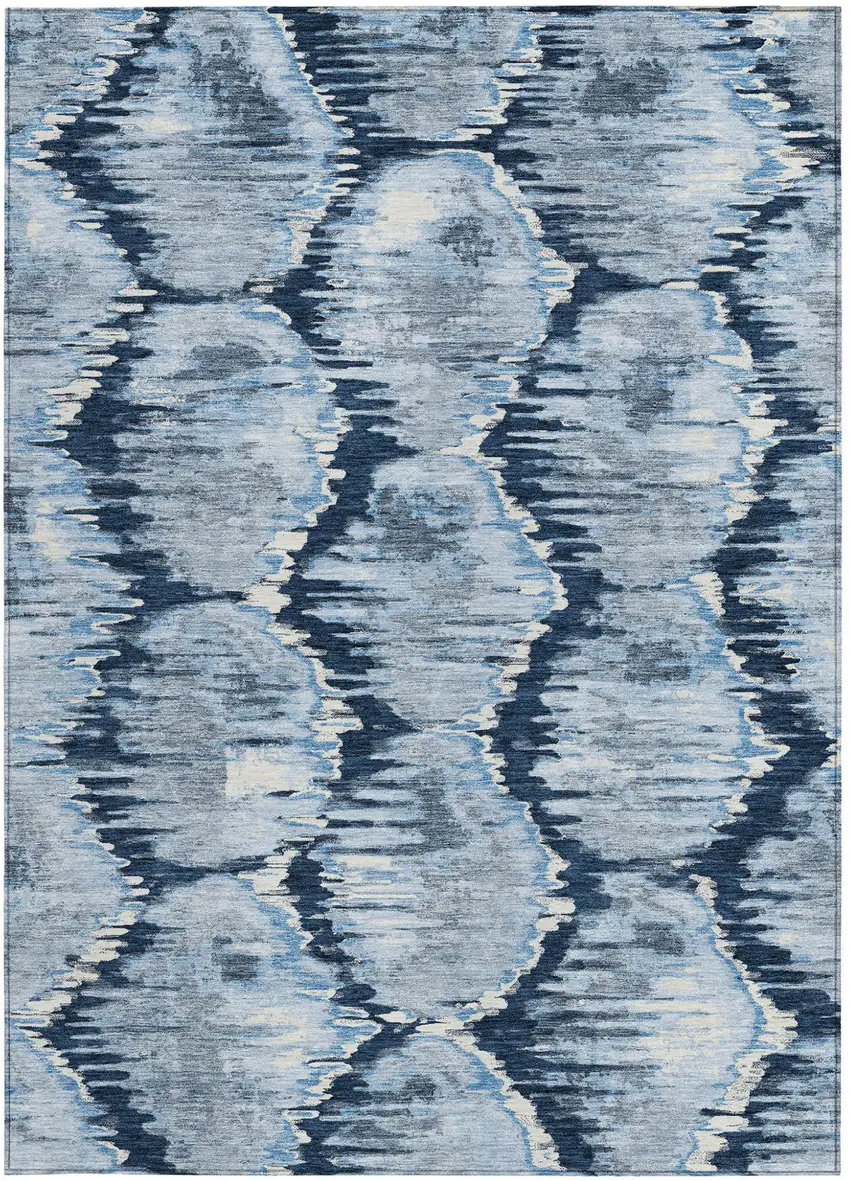 Navy Blue Sky Blue And Ivory Abstract Washable Indoor Outdoor Area Rug Photo 7
