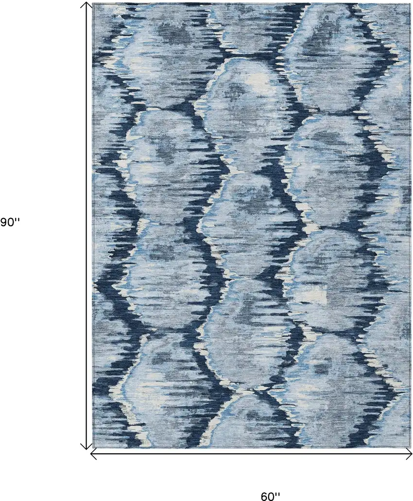Navy Blue Sky Blue And Ivory Abstract Washable Indoor Outdoor Area Rug Photo 3