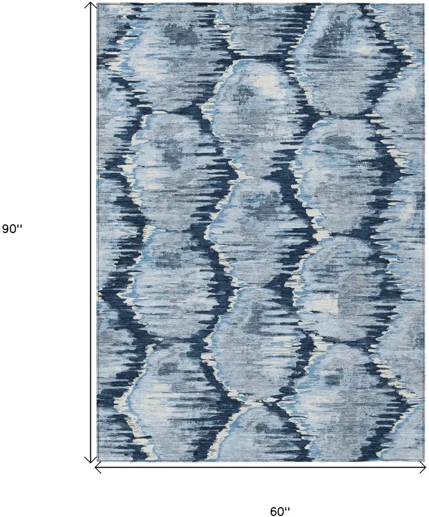 Navy Blue Sky Blue And Ivory Abstract Washable Indoor Outdoor Area Rug Photo 3