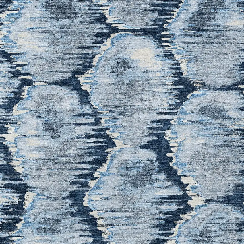 Navy Blue Sky Blue And Ivory Abstract Washable Indoor Outdoor Area Rug Photo 5