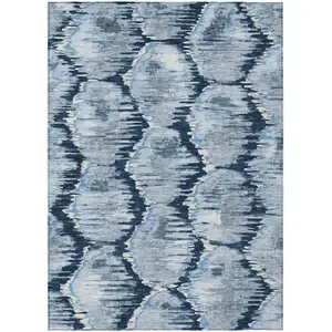 Photo of Navy Blue Sky Blue And Ivory Abstract Washable Indoor Outdoor Area Rug