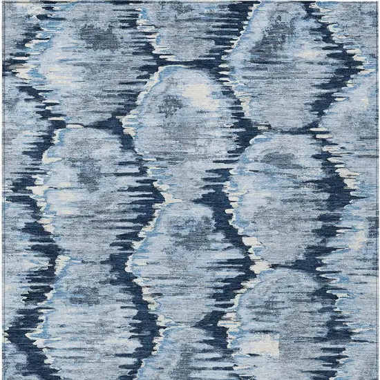 Navy Blue Sky Blue And Ivory Abstract Washable Indoor Outdoor Area Rug Photo 6