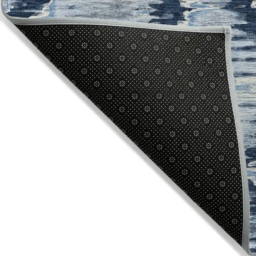 Navy Blue Sky Blue And Ivory Abstract Washable Indoor Outdoor Area Rug Photo 2