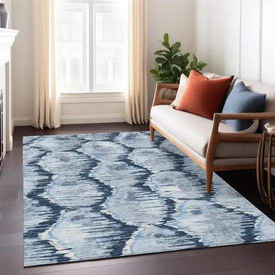 Navy Blue Sky Blue And Ivory Abstract Washable Indoor Outdoor Area Rug Photo 9