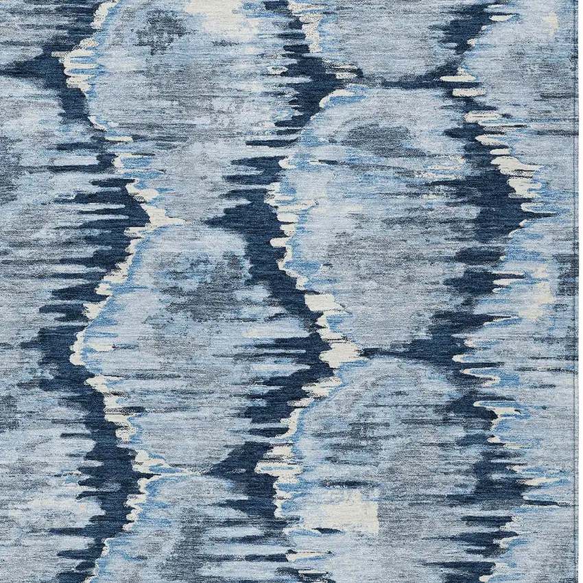 Navy Blue Sky Blue And Ivory Abstract Washable Indoor Outdoor Area Rug Photo 5