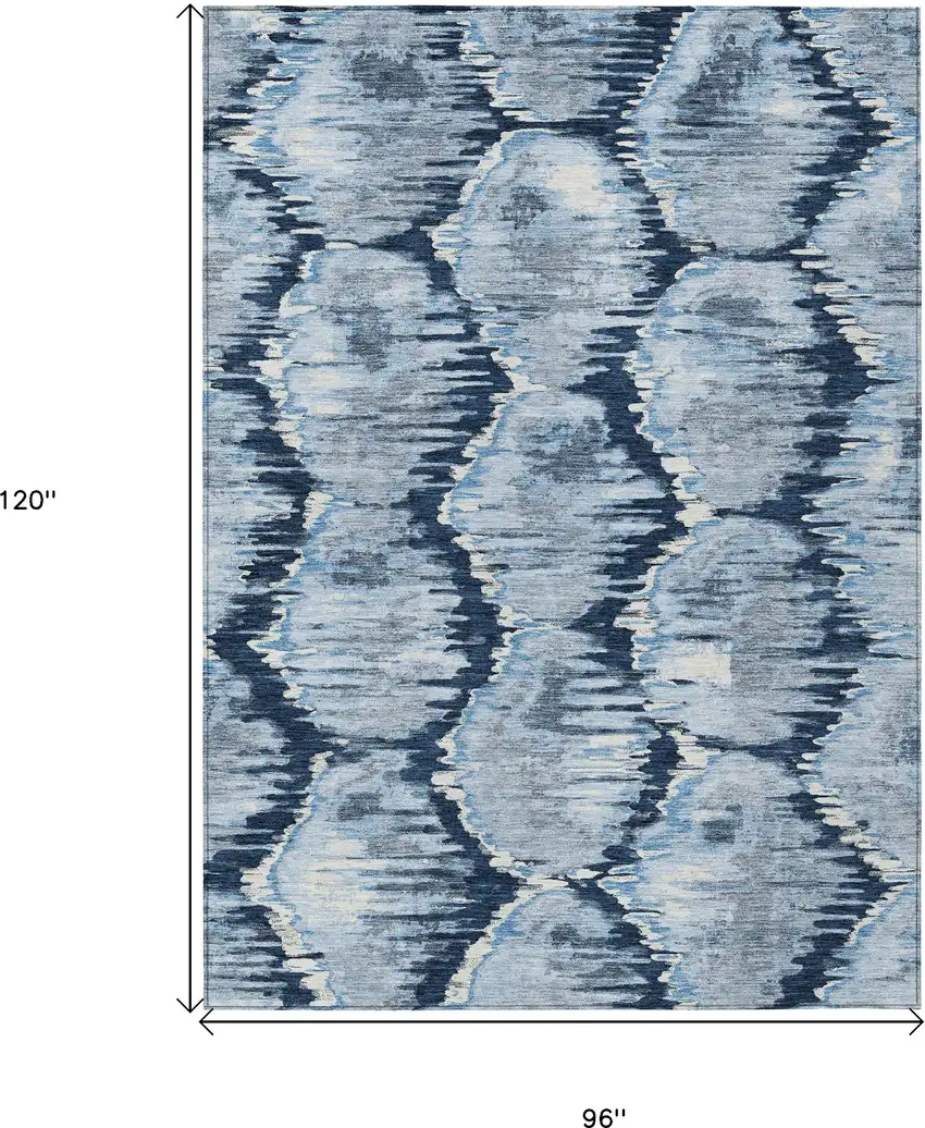 Navy Blue Sky Blue And Ivory Abstract Washable Indoor Outdoor Area Rug Photo 3