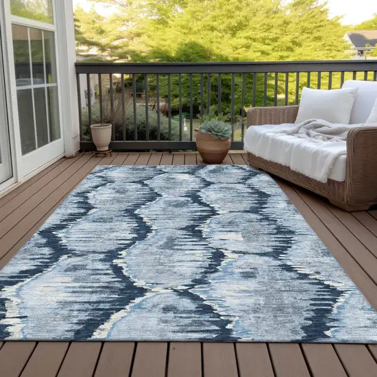 Navy Blue Sky Blue And Ivory Abstract Washable Indoor Outdoor Area Rug Photo 7