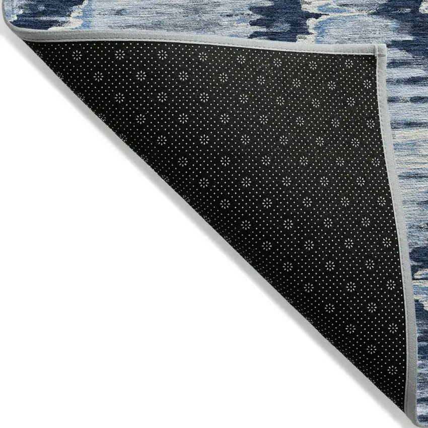 Navy Blue Sky Blue And Ivory Abstract Washable Indoor Outdoor Area Rug Photo 4