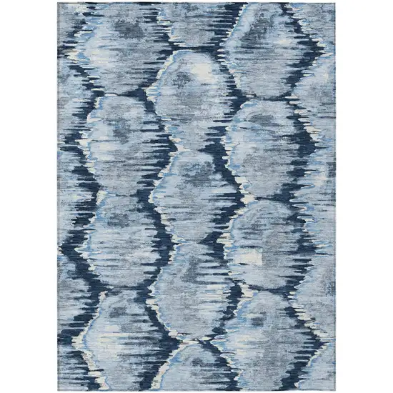 Navy Blue Sky Blue And Ivory Abstract Washable Indoor Outdoor Area Rug Photo 1