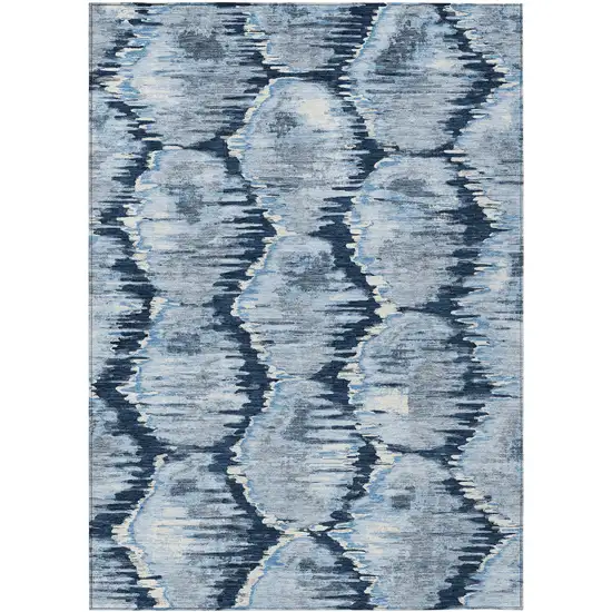 Navy Blue Sky Blue And Ivory Abstract Washable Indoor Outdoor Area Rug Photo 1