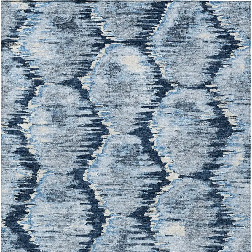 Navy Blue Sky Blue And Ivory Abstract Washable Indoor Outdoor Area Rug Photo 6