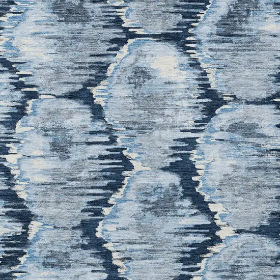 Navy Blue Sky Blue And Ivory Abstract Washable Indoor Outdoor Area Rug Photo 5