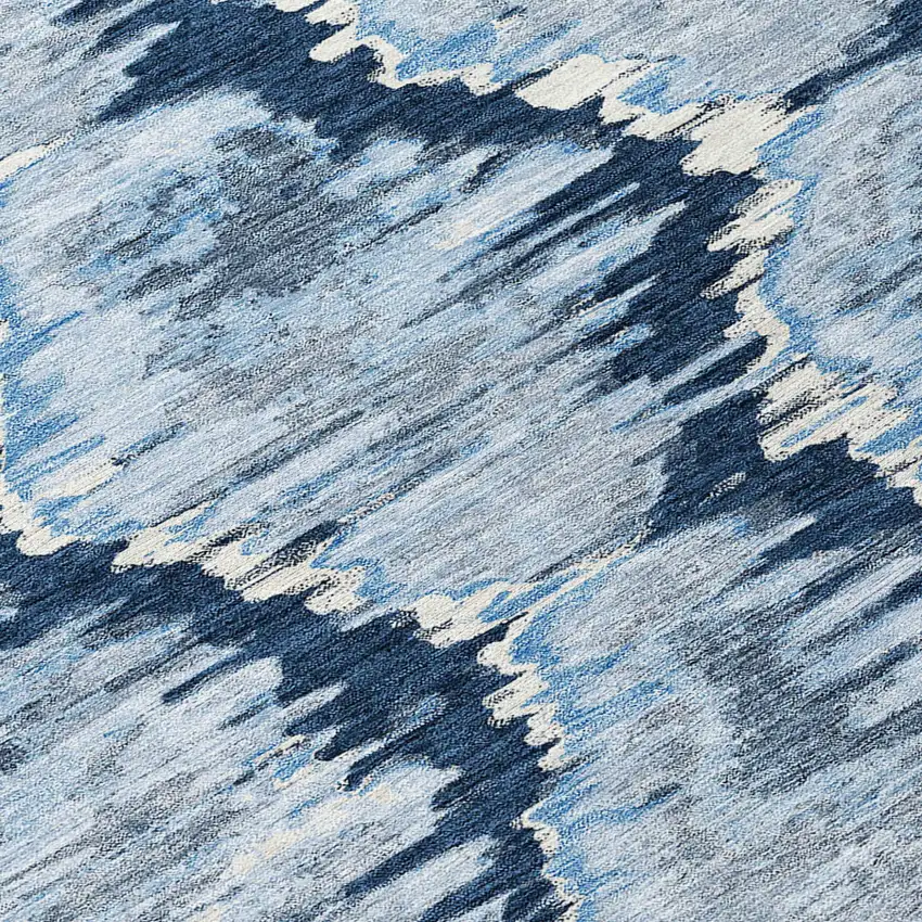 Navy Blue Sky Blue And Ivory Abstract Washable Indoor Outdoor Area Rug Photo 6