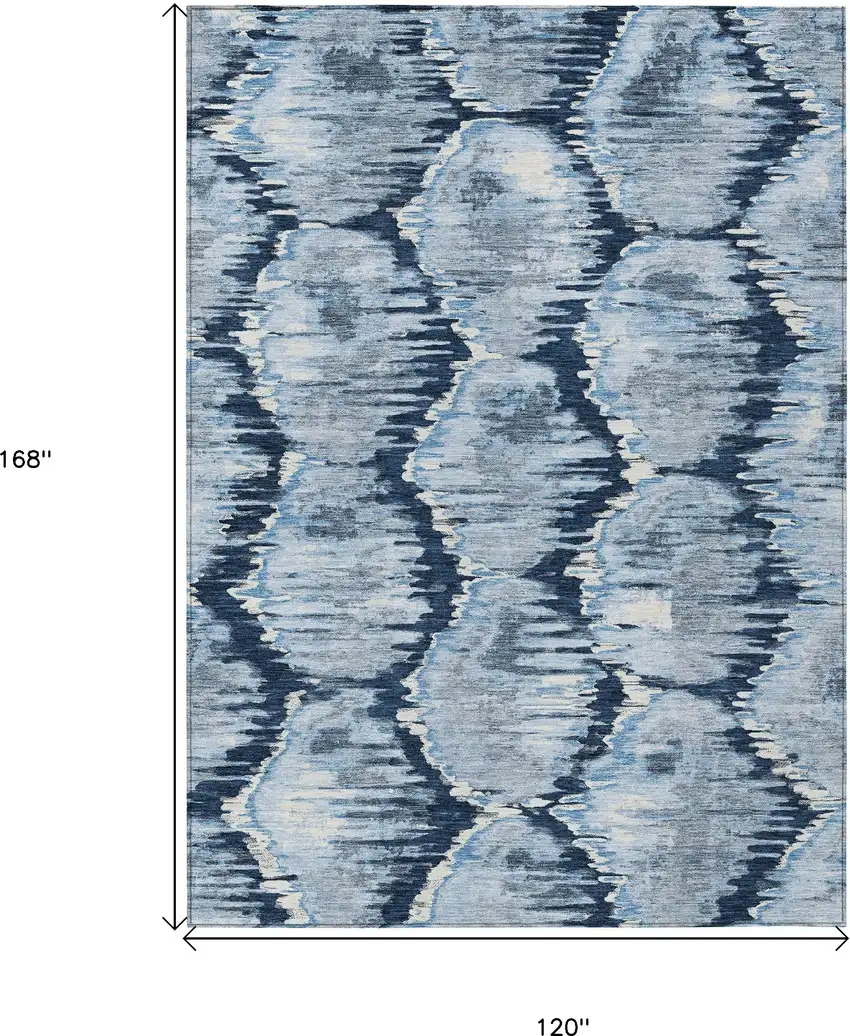 Navy Blue Sky Blue And Ivory Abstract Washable Indoor Outdoor Area Rug Photo 3