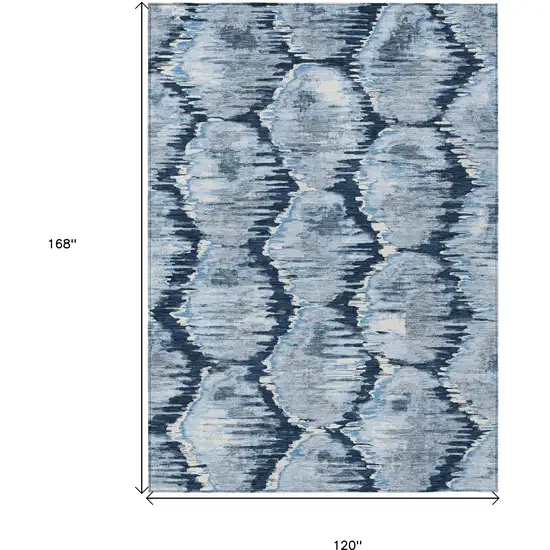 Navy Blue Sky Blue And Ivory Abstract Washable Indoor Outdoor Area Rug Photo 3