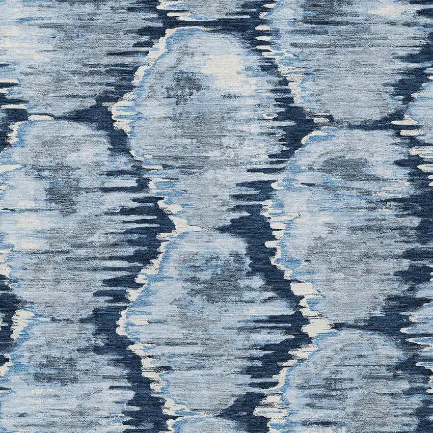 Navy Blue Sky Blue And Ivory Abstract Washable Indoor Outdoor Area Rug Photo 5