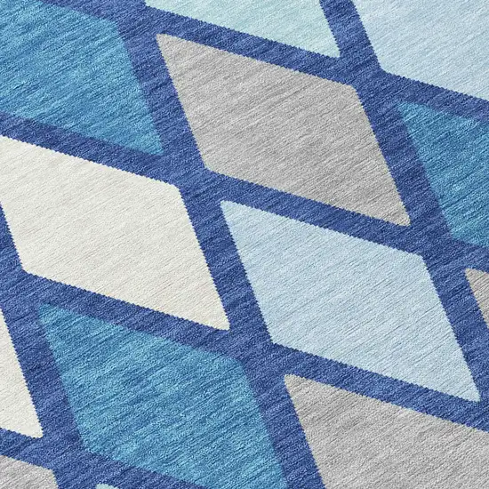 Navy Blue Sky Blue And Ivory Geometric Washable Indoor Outdoor Area Rug Photo 8