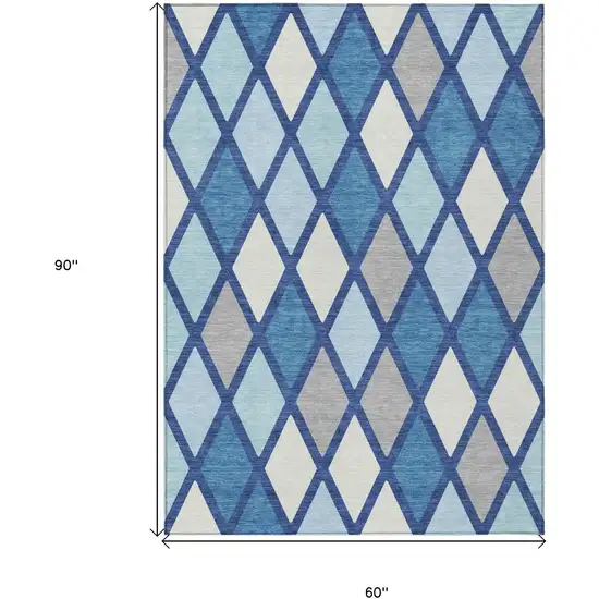 Navy Blue Sky Blue And Ivory Geometric Washable Indoor Outdoor Area Rug Photo 7