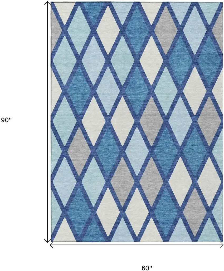 Navy Blue Sky Blue And Ivory Geometric Washable Indoor Outdoor Area Rug Photo 7