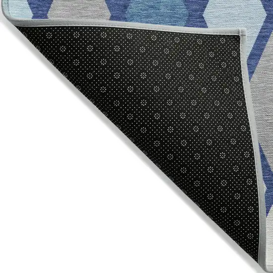 Navy Blue Sky Blue And Ivory Geometric Washable Indoor Outdoor Area Rug Photo 4