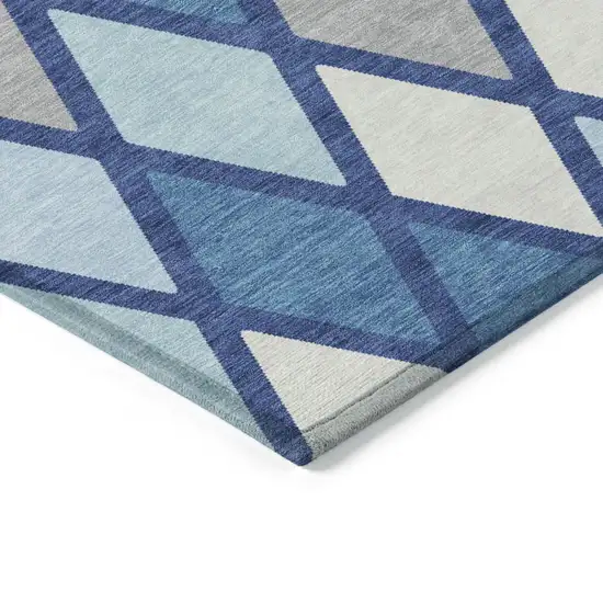 Navy Blue Sky Blue And Ivory Geometric Washable Indoor Outdoor Area Rug Photo 3
