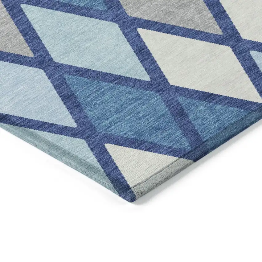 Navy Blue Sky Blue And Ivory Geometric Washable Indoor Outdoor Area Rug Photo 3