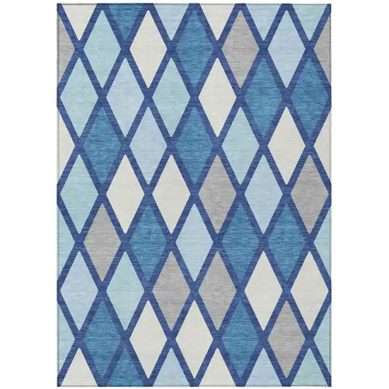 Navy Blue Sky Blue And Ivory Geometric Washable Indoor Outdoor Area Rug Photo 2