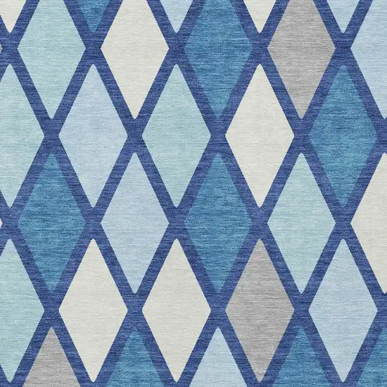 Navy Blue Sky Blue And Ivory Geometric Washable Indoor Outdoor Area Rug Photo 5