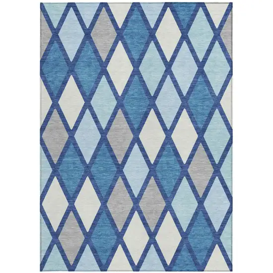 Navy Blue Sky Blue And Ivory Geometric Washable Indoor Outdoor Area Rug Photo 6
