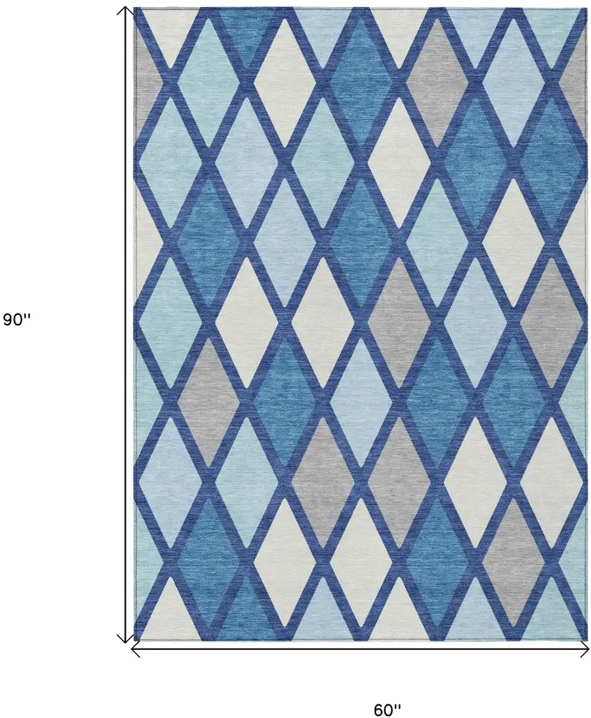Navy Blue Sky Blue And Ivory Geometric Washable Indoor Outdoor Area Rug Photo 3